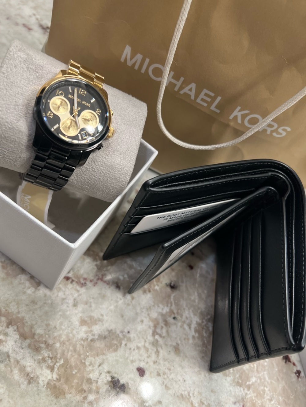 MICHAEL KORS Runway Two-Tone Watch And Cooper Saffiano Leather Billfold Wallet